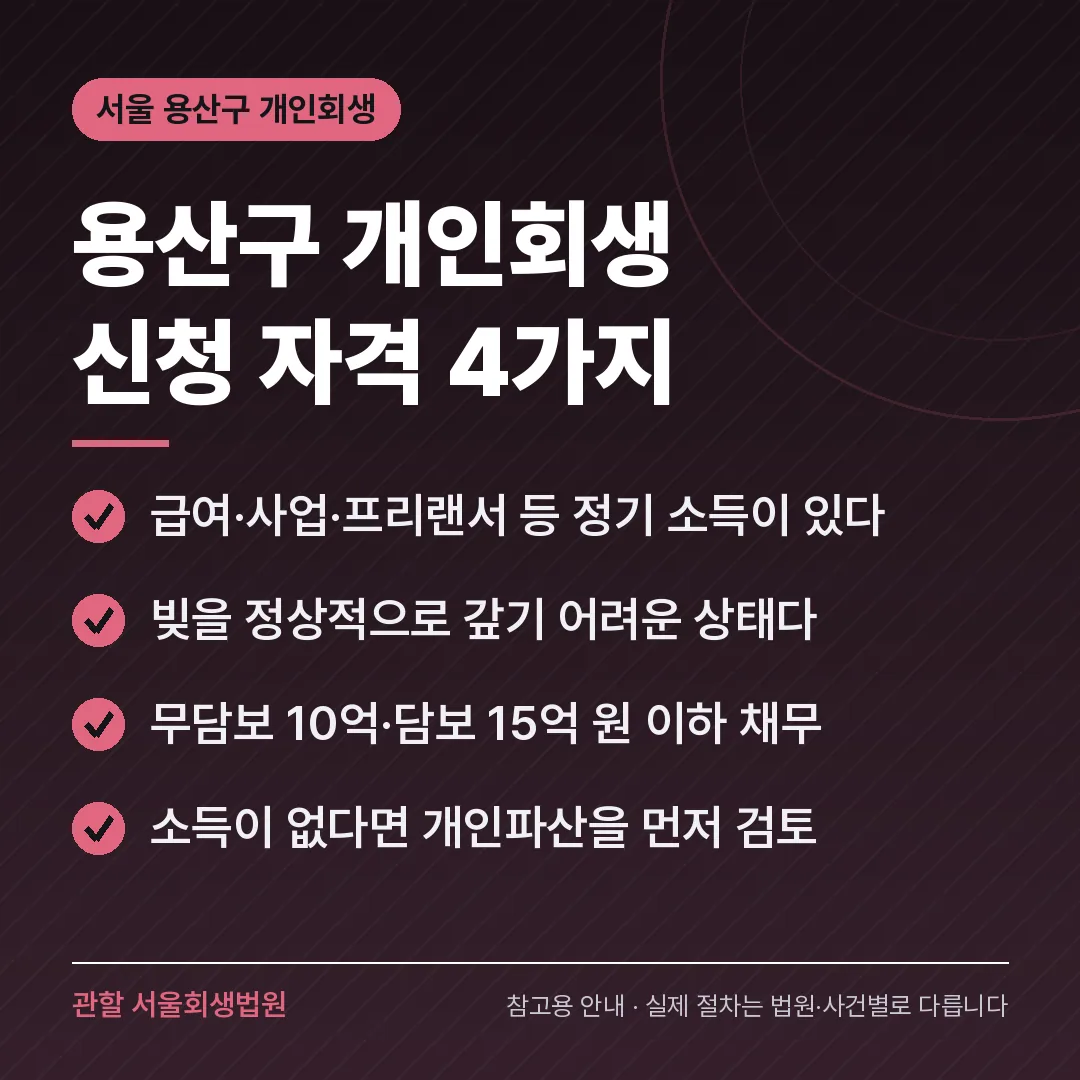 서울 용산구 개인회생 신청 자격 4가지 서울 용산구 개인회생 신청 자격 4가지