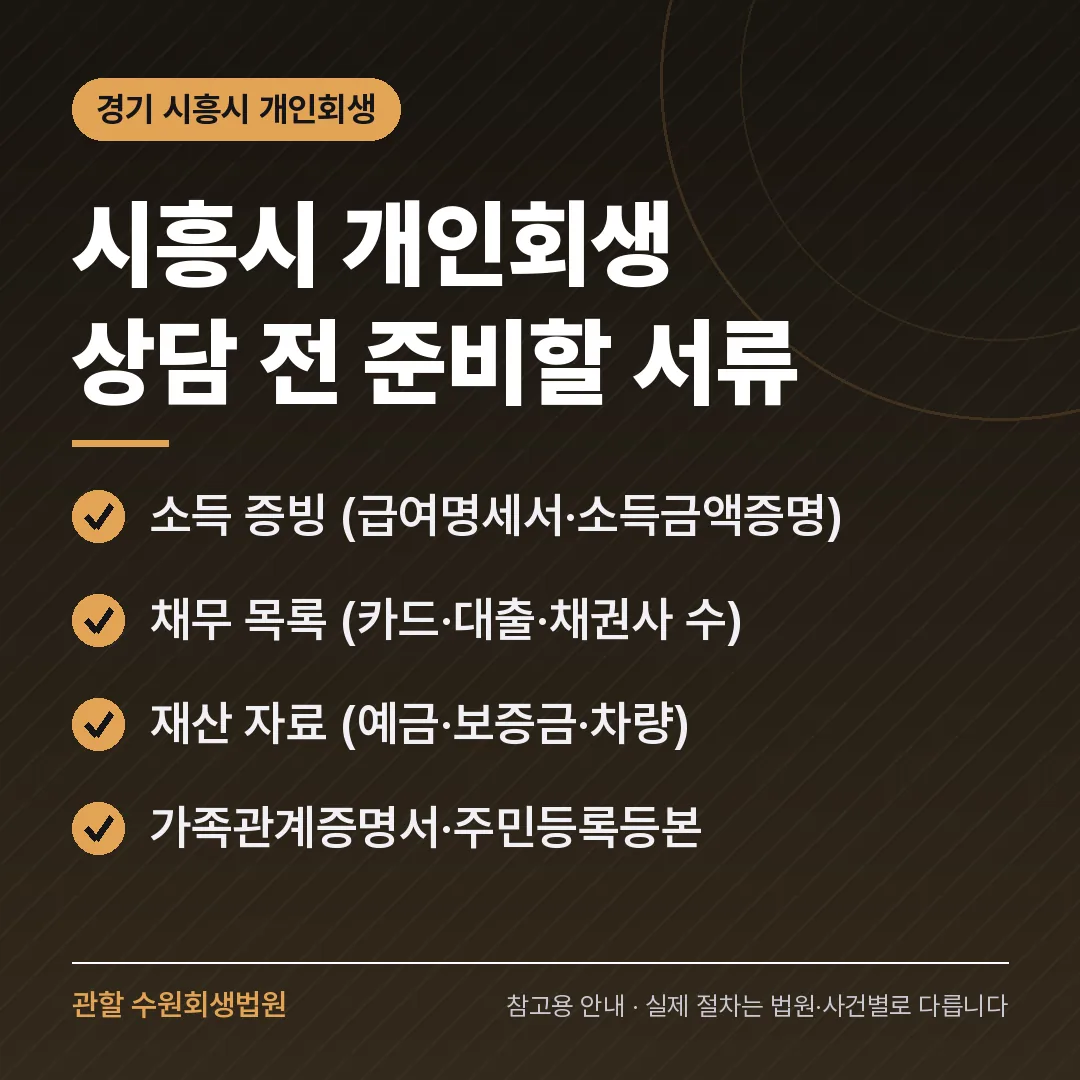 경기 시흥시 개인회생 상담 전 준비 서류 경기 시흥시 개인회생 상담 전 준비 서류